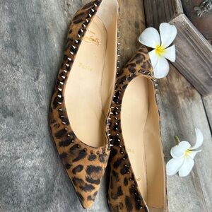 Authentic New Christian Louboutin Studded Flats Anjalina Spike Calf Hair Sz 38